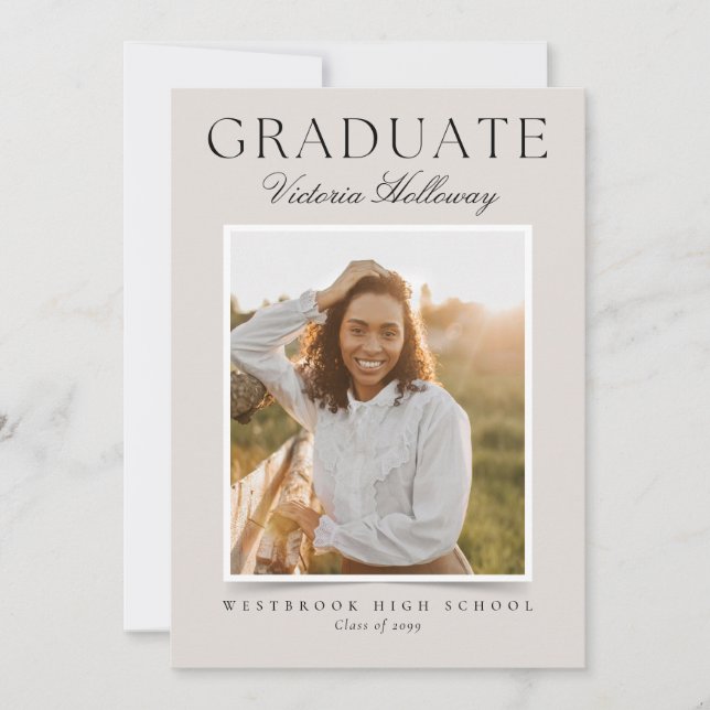 Invitation Modern Ivory One Photo Graduation Announcement (Devant)