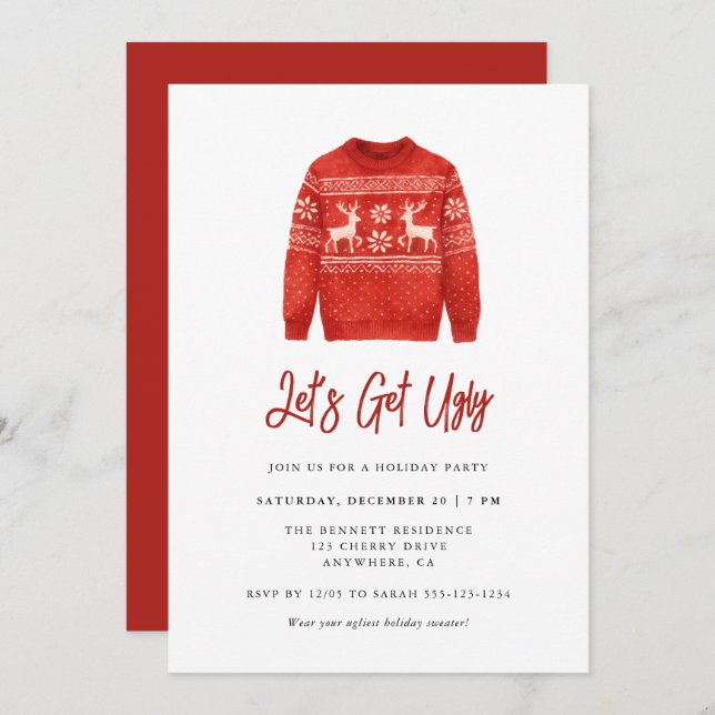 Invitation Modern Lets Get Ugly Christmas Ugly Sweater Party (Devant / Derrière)