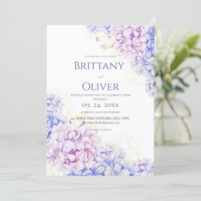 Invitation Modern Lilac & Blue Floral Wedding (Debout devant)