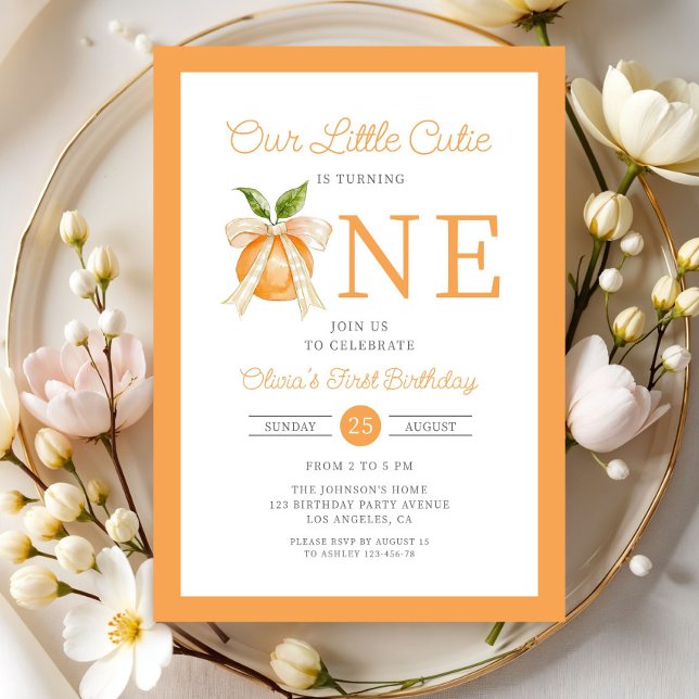 Invitation Modern Little Cutie Orange Citrus 1st Birthday (Modern Little Cutie Orange Citrus 1st Birthday Invitation)