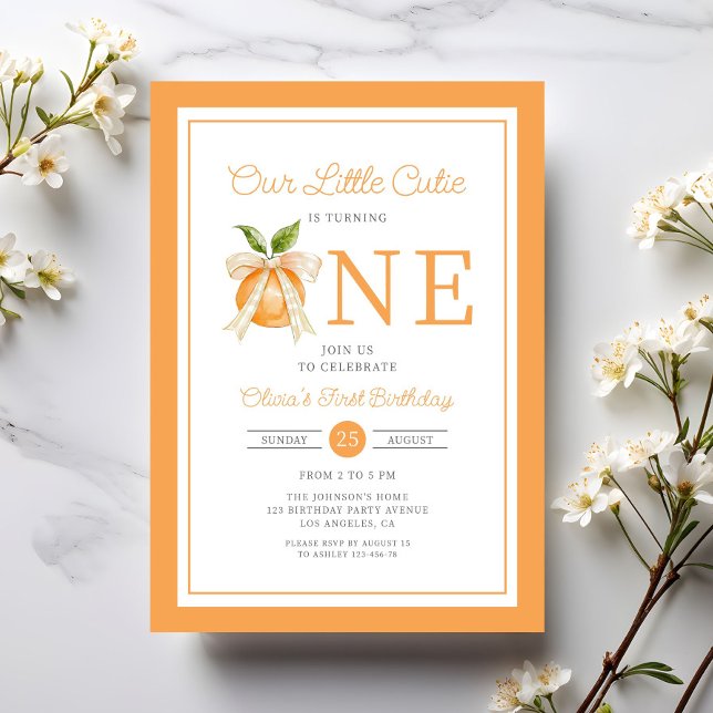 Invitation Modern Little Cutie Orange Citrus 1st Birthday (Modern Little Cutie Orange Citrus 1st Birthday Invitation)