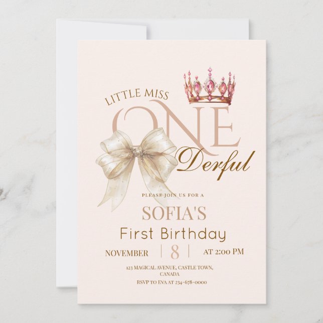 Invitation Modern Little Miss ONEderful First 1st Birthday  (Devant)