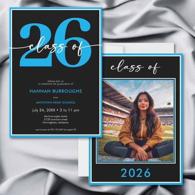 Invitation Modern Minimal Blue Script Graduation Party (Modern Minimal Blue Script Graduation Party Invitation)