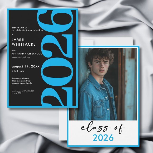 Invitation Modern Minimal Blue Typography Graduation Party (Modern Minimal Blue Typography Graduation Party Invitation)