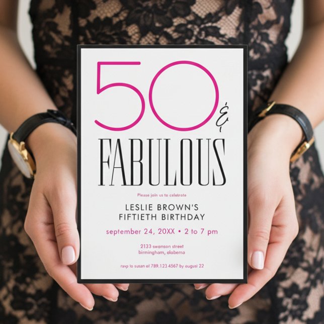 Invitation Modern Minimal Fifty Fabulous Pink White Birthday (Créateur téléchargé)