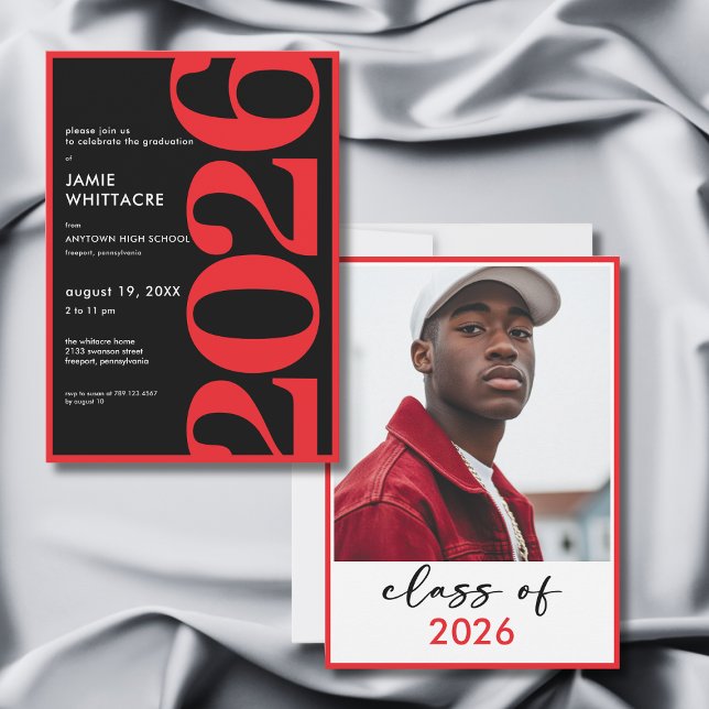 Invitation Modern Minimal Red Typography Graduation Party (Modern Minimal Red Typography Graduation Party Invitation)