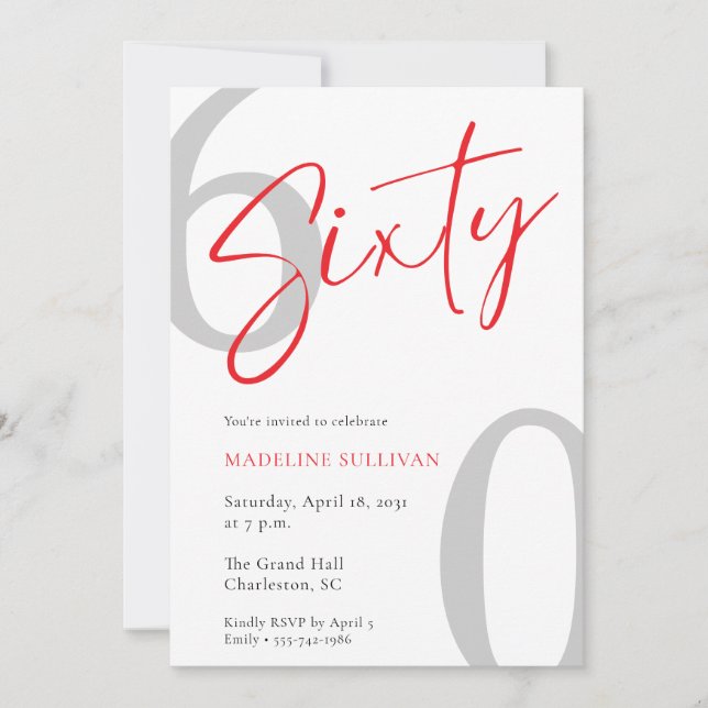 Invitation Modern Minimal Script Sixty 60th Birthday Party (Devant)