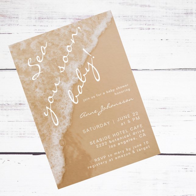 Invitation Modern Minimal Sea You Soon Sand Beach Baby Shower (Créateur téléchargé)