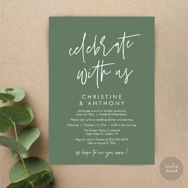 Invitation Modern Minimal Wedding Reception Dinner (Modern Minimal Wedding Reception Dinner Lunch Brunch Invitation Card in Sage Green)