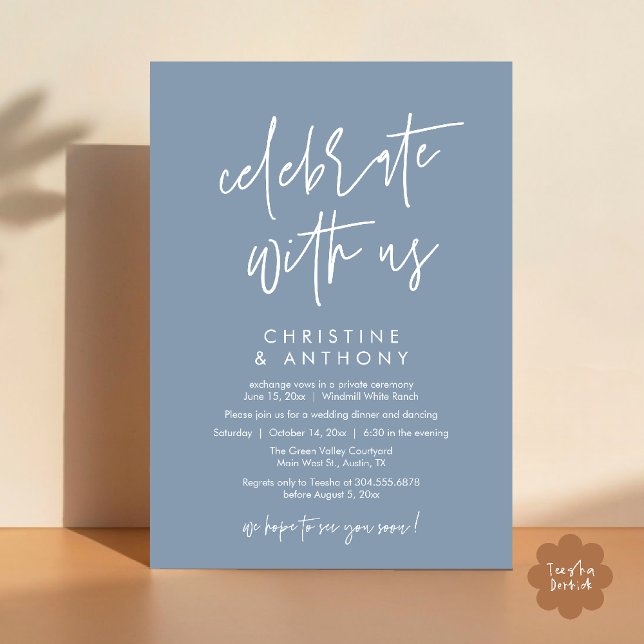 Invitation Modern Minimal Wedding Reception Dinner (Modern Minimal Wedding Reception Dinner Lunch Brunch Invitation Card in Dusty blue)