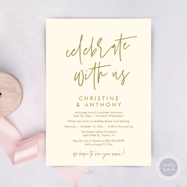Invitation Modern Minimal Wedding Reception Dinner (Modern Minimal Wedding Reception Dinner Lunch Brunch Invitation Card in yellow gold)
