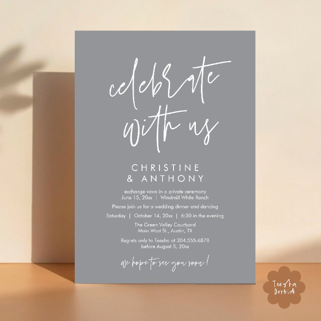 Invitation Modern Minimal Wedding Reception Dinner (Modern Minimal Wedding Reception Dinner Lunch Brunch Invitation Card in Grey)