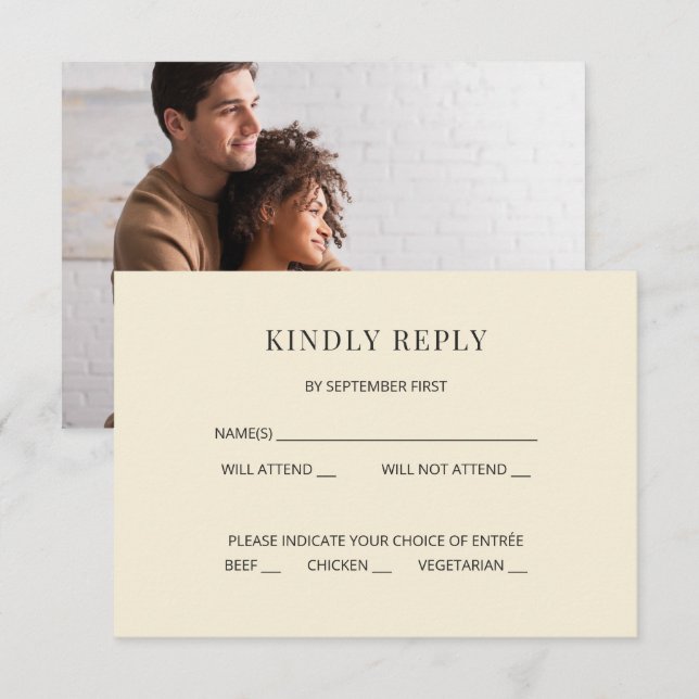Invitation Modern Minimal Wedding RSVP Card Photo on Back (Devant / Derrière)