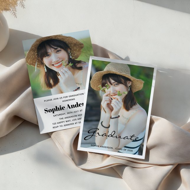 Invitation Modern Minimalist 2 Photo Graduation Party (Créateur téléchargé)