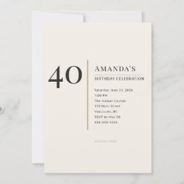 Invitation Modern Minimalist 40th Adult Birthday Celebration