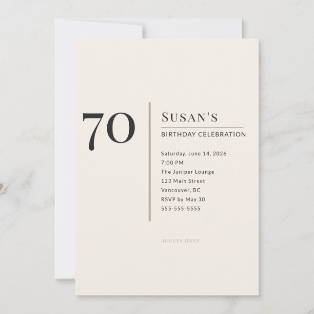 Invitation Modern Minimalist 70th Adult Birthday Celebration (Devant)