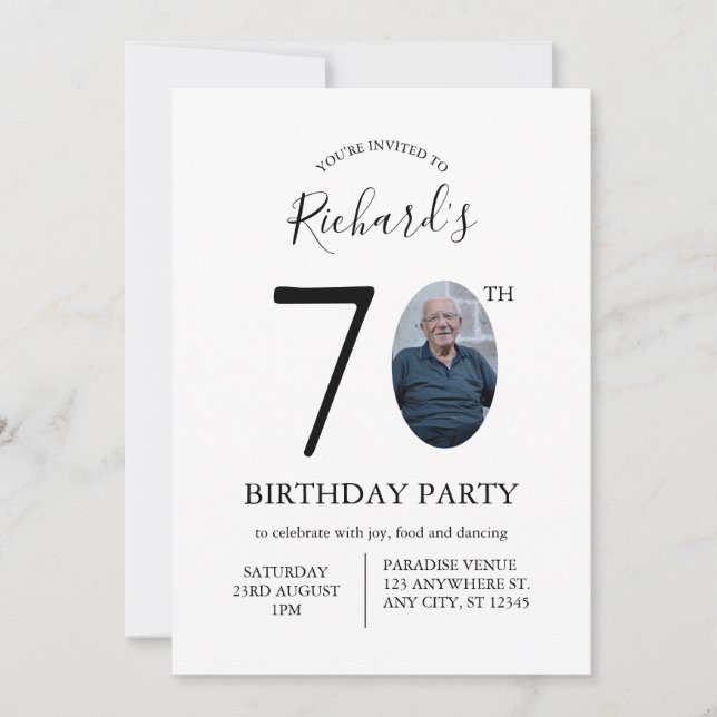 Invitation Modern Minimalist 70th Birthday Photo (Devant)