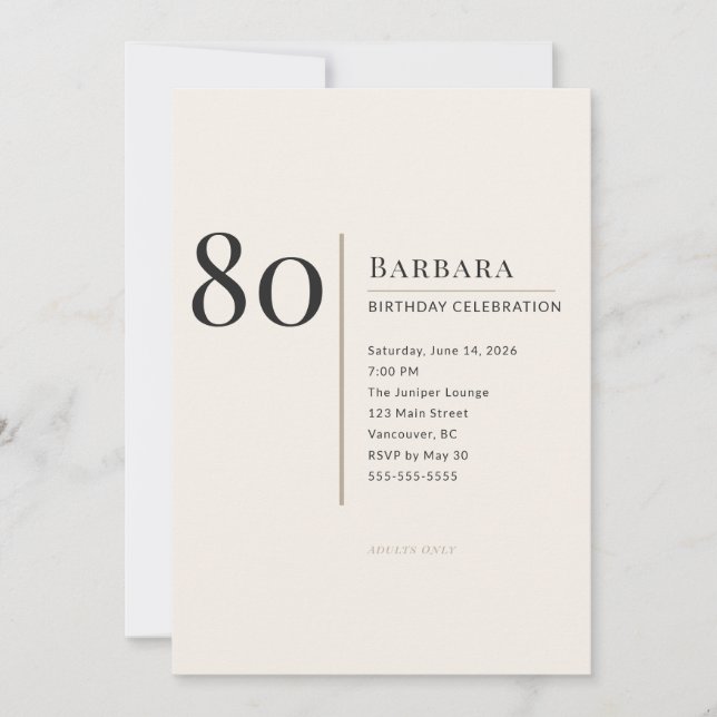 Invitation Modern Minimalist 80th Adult Birthday Celebration (Devant)