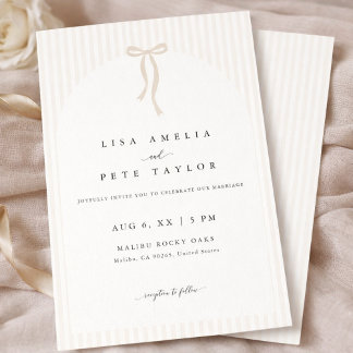 Invitation Modern Minimalist Beige Striped Arch Wedding