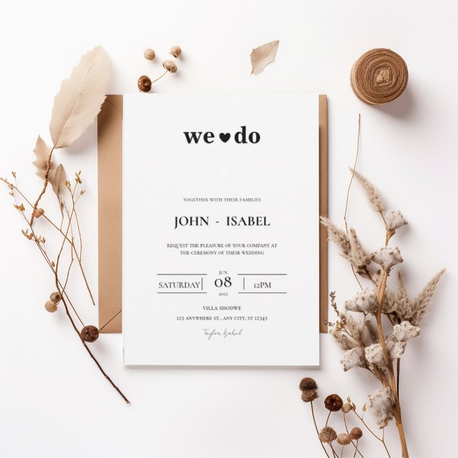 Invitation Modern Minimalist Black and White “We Do” Wedding  (Créateur téléchargé)