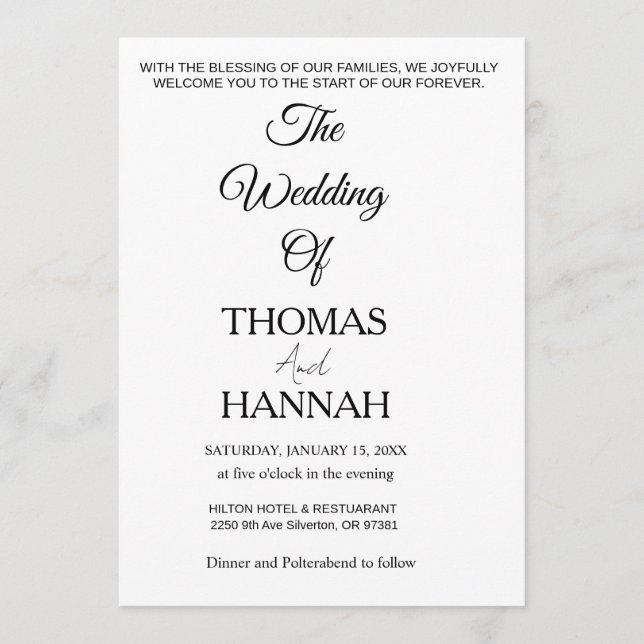 Invitation Modern Minimalist Black and White Wedding Classic (Devant)