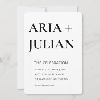Invitation Modern Minimalist Black and White Wedding Invitati