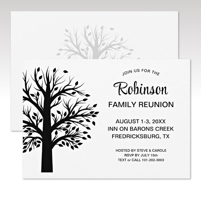 Invitation Modern Minimalist Black-White Family Reunion Tree (Créateur téléchargé)