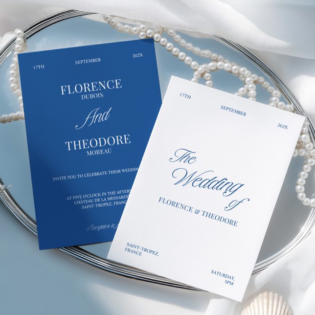 Invitation Modern Minimalist Blue & White Wedding (Modern Minimalist Blue & White Wedding Invitation)
