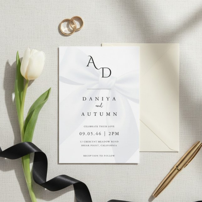 Invitation Modern Minimalist Bow Black & White Wedding (Créateur téléchargé)