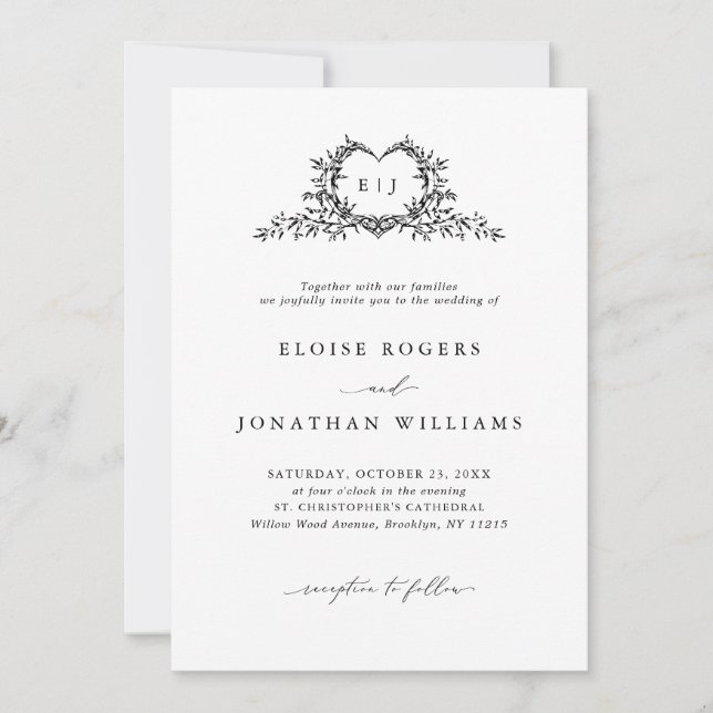 Invitation Modern Minimalist Chic Calligraphy Crest Wedding   (Devant)
