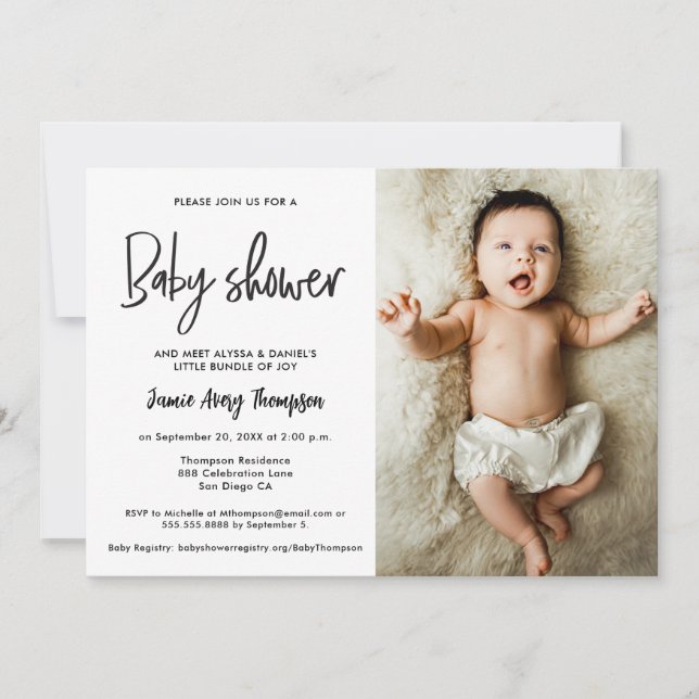 Invitation Modern Minimalist Custom Photo Baby Shower (Devant)