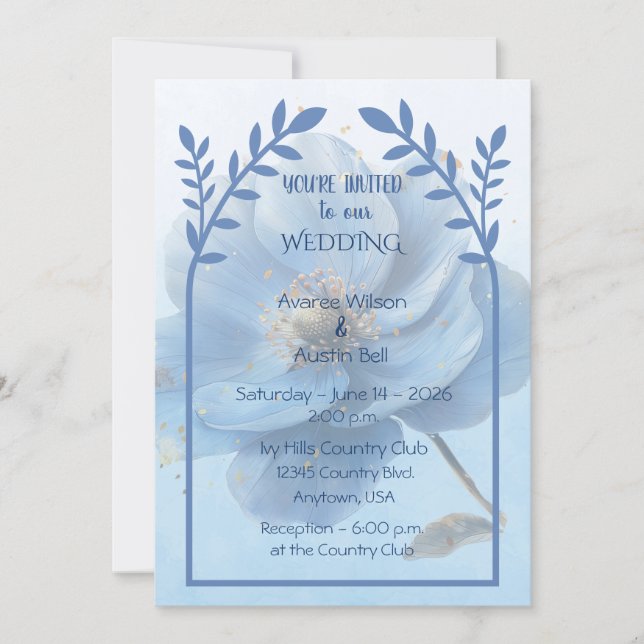 Invitation Modern Minimalist Gold and Blue Wedding   (Devant)