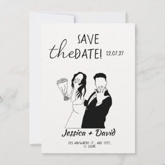 Invitation Modern Minimalist Line Art Bride and Groom Wedding