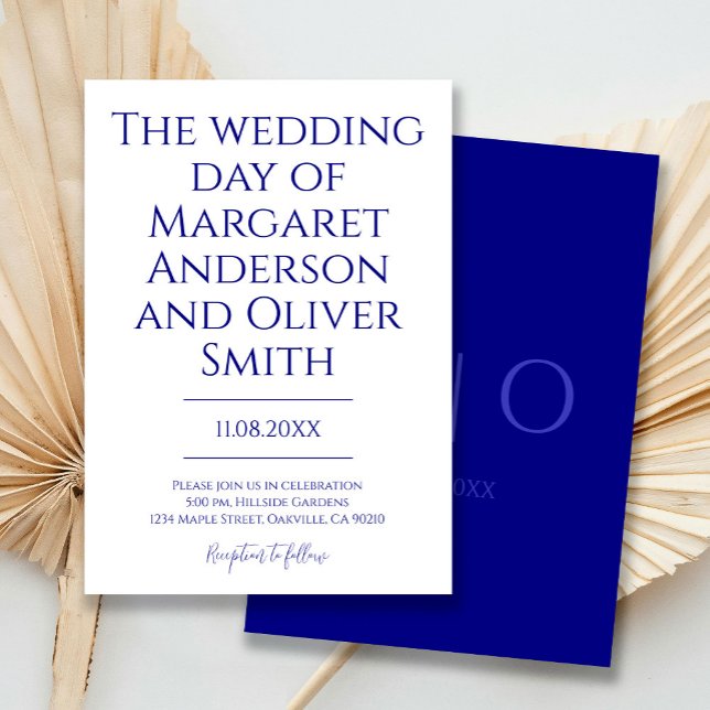 Invitation Modern Minimalist Navy Blue Trendy Wedding  (Créateur téléchargé)