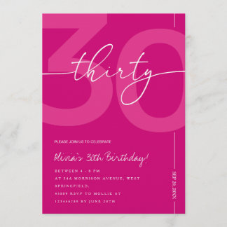 Invitation Modern Minimalist Pink 30th Birthday Party