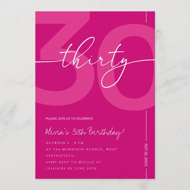 Invitation Modern Minimalist Pink 30th Birthday Party (Devant)