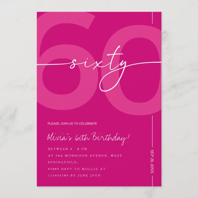 Invitation Modern Minimalist Pink 60th Birthday Party (Devant)