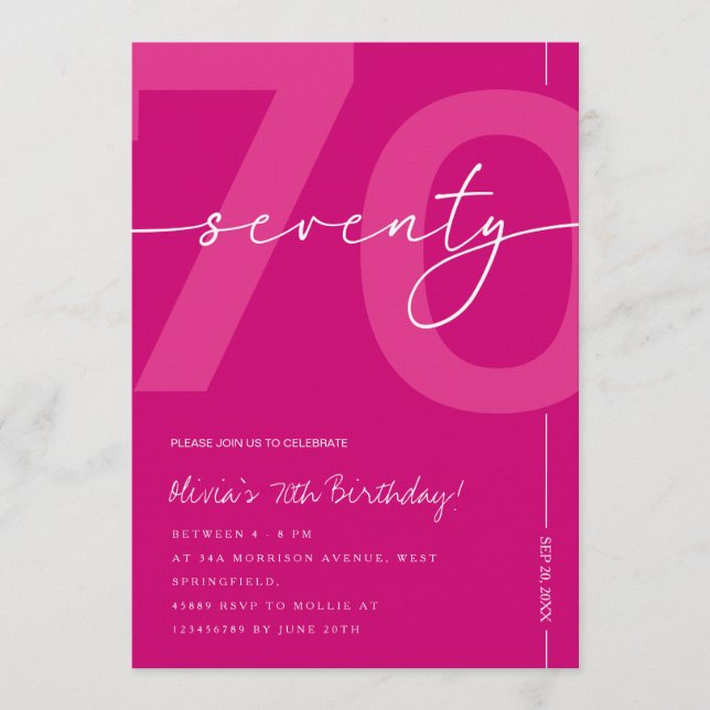 Invitation Modern Minimalist Pink 70th Birthday Party (Devant)