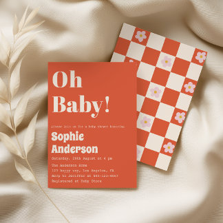 Invitation Modern Minimalist Retro Coral  Oh Baby Shower
