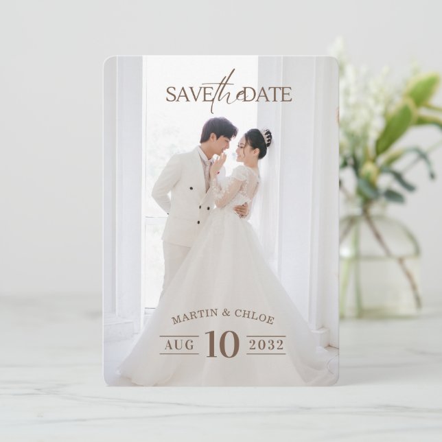 Invitation Modern Minimalist Romantic Script Photo Wedding  (Debout devant)