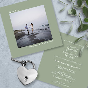 Invitation Modern Minimalist Sage Green Square Photo Wedding