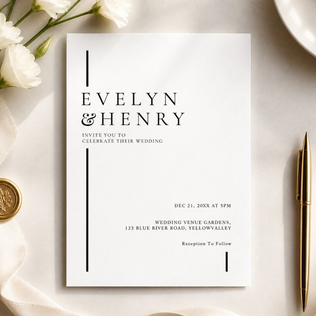 Invitation Modern Minimalist Simple Black Line Wedding (Créateur téléchargé)