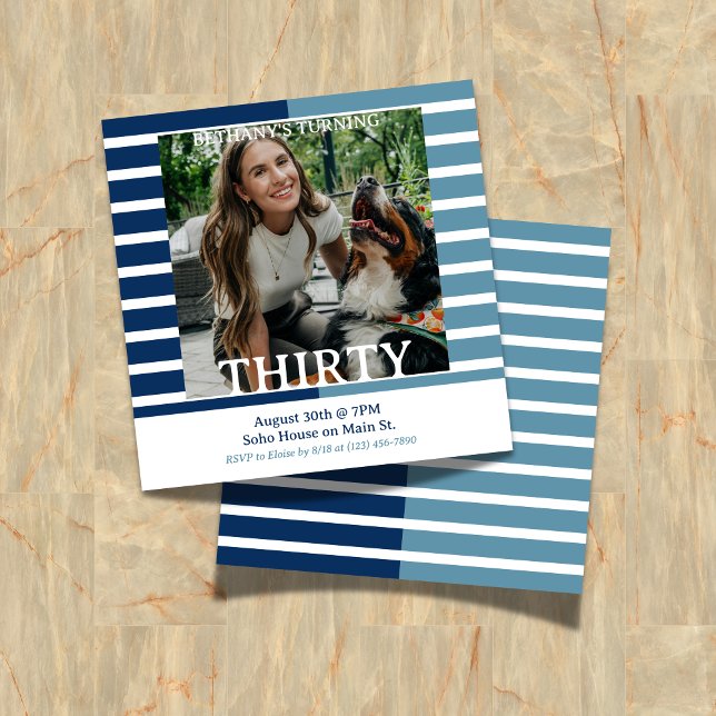 Invitation Modern Minimalist Striped 30th Birthday Square (Celebrate the beginning of a new decade with this Modern Minimalist Striped 30th Birthday Invite!)