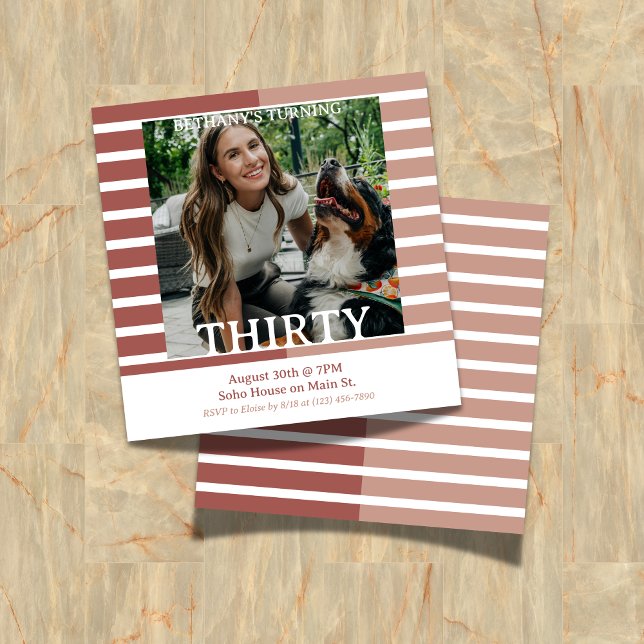 Invitation Modern Minimalist Striped 30th Birthday Square (Celebrate the beginning of a new decade with this Modern Minimalist Striped 30th Birthday Invite!)