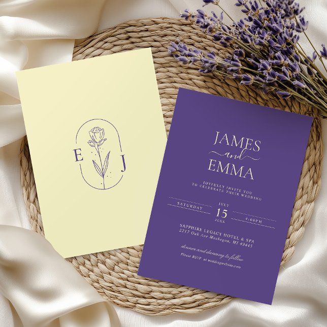 Invitation Modern Minimalist Violet and Yellow Wedding (Créateur téléchargé)