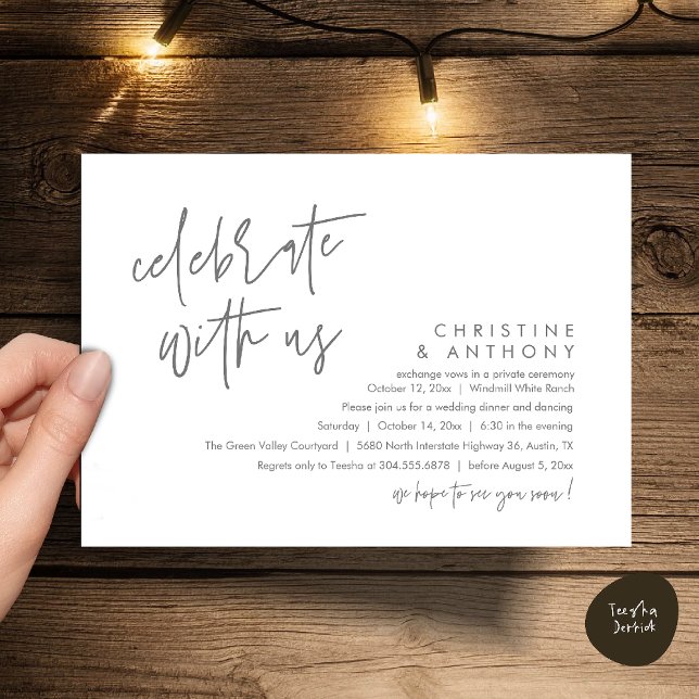 Invitation Modern Minimalist Wedding Reception Dinner (Modern Minimalist Wedding Reception Dinner Invitation Card, Celebrate with us, in Grey)