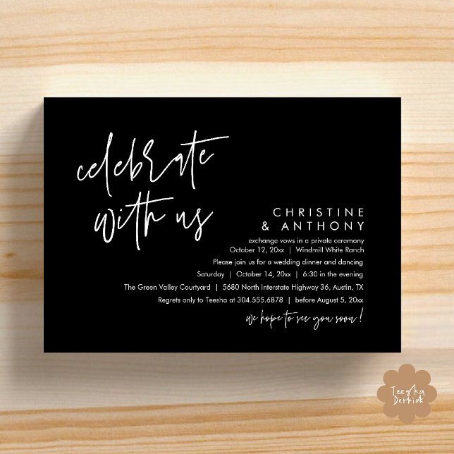 Invitation Modern Minimalist Wedding Reception Dinner (Modern Minimalist Wedding Reception Dinner Invitation Card, Celebrate with us, in Black and white)