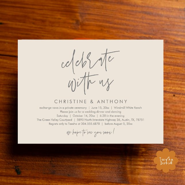 Invitation Modern Minimalist Wedding Reception Dinner (Modern Minimalist Wedding Reception Dinner Invitation Card, Celebrate with us, in Cream and Grey)