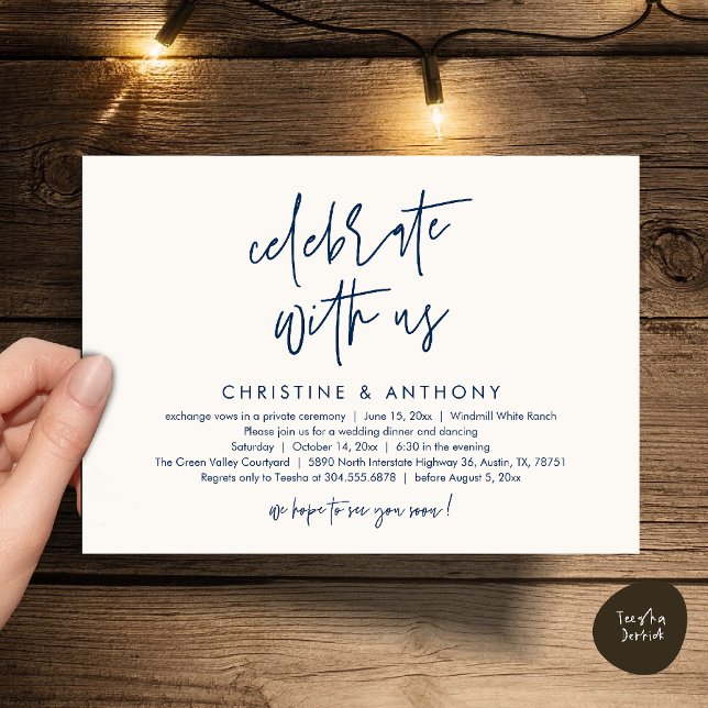 Invitation Modern Minimalist Wedding Reception Dinner (Modern Minimalist Wedding Reception Dinner Invitation Card, Celebrate with us, in Navy Blue Ivory)