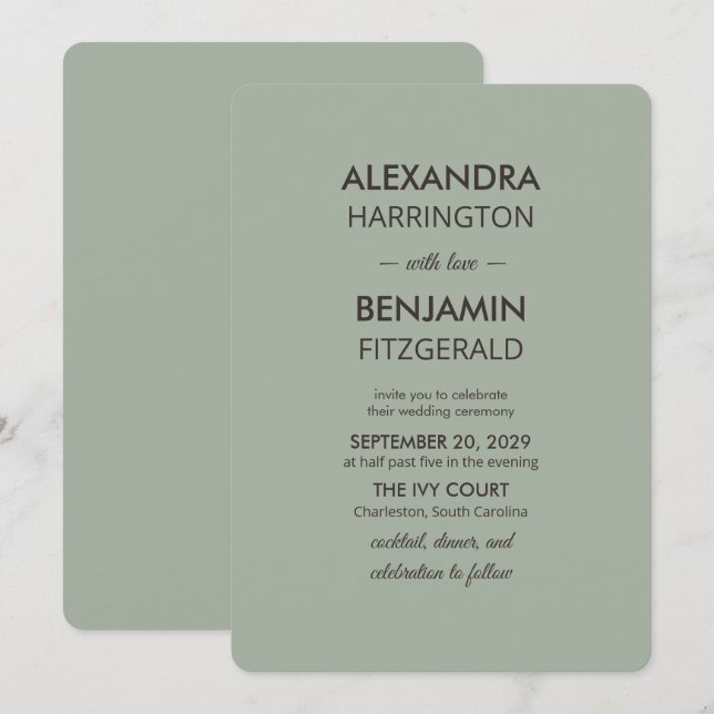 Invitation Modern Minimalist Wedding | Sage Green Timeless  (Devant / Derrière)